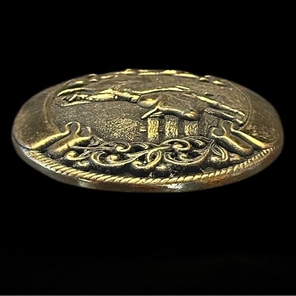 Vintage Chambers Western Belt Buckle Rodeo Cowboy Bull Rider Solid Metal - Picture 11 of 15